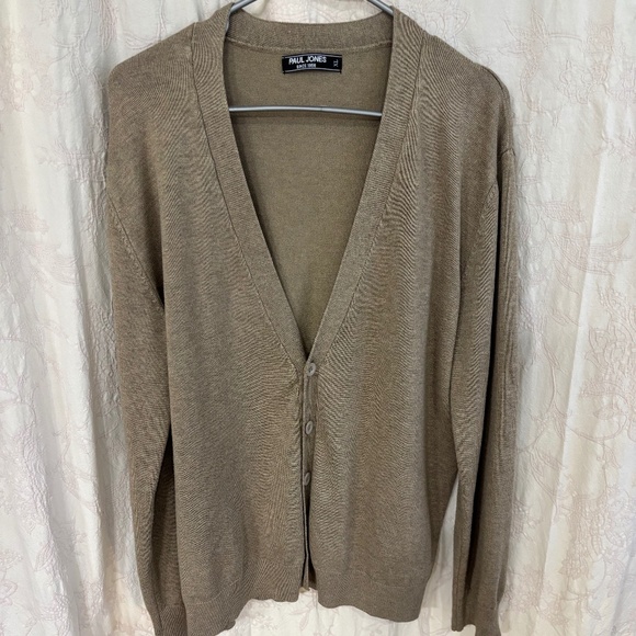 Paul Jones Men’s Long sleeve V-Neck Button Down Cardigan Tan Size XL - Picture 1 of 6